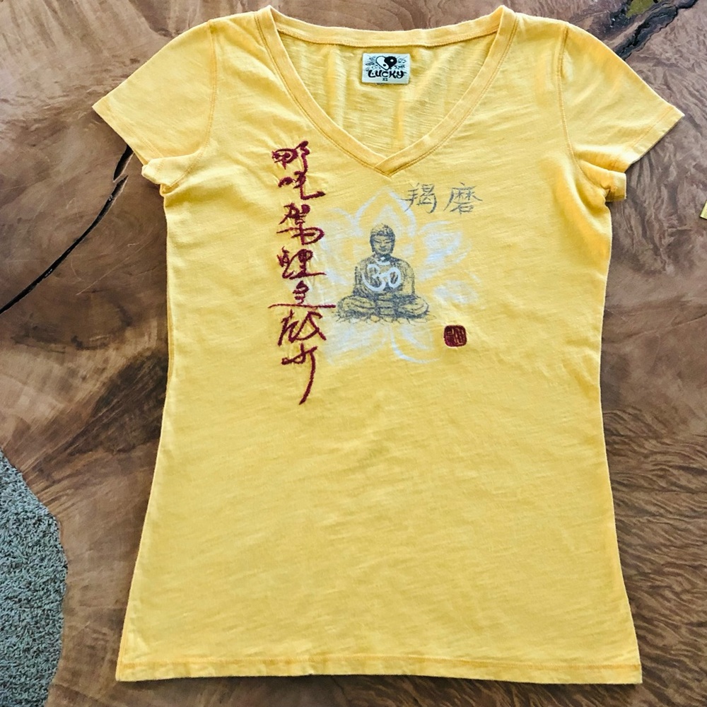 Lucky Brand Vintage Embroidered V Neck Tee
